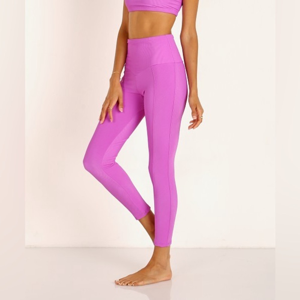 Onzie Sweetheart Midi Leggings Vivid Violet Rib Leggings High Rise XS activewear